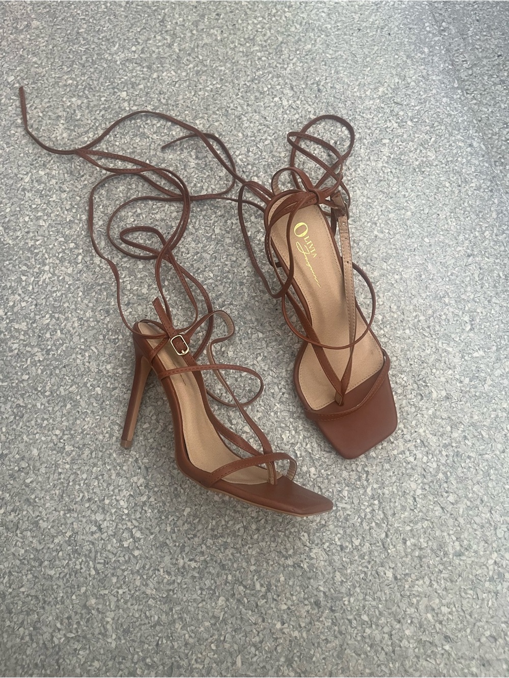 Brown Lace-Up Leather High Heel Sandals